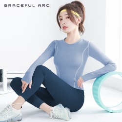聚衣堂2023新款女弧形瑜伽长袖修身显瘦有氧健身日常休闲运动上衣