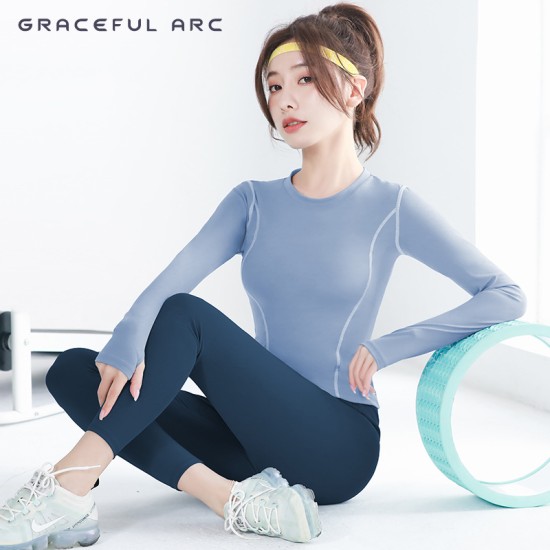 聚衣堂2023新款女弧形瑜伽长袖修身显瘦有氧健身日常休闲运动上衣