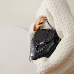2024 Korean niche small fragrance chain bag cowhide large capacity retro single shoulder crossbody bucket bag backpack