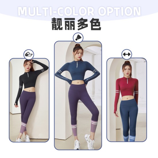 聚衣堂字母带胸垫半拉链修身显瘦瑜伽健身运动跑步长袖上衣瑜伽服