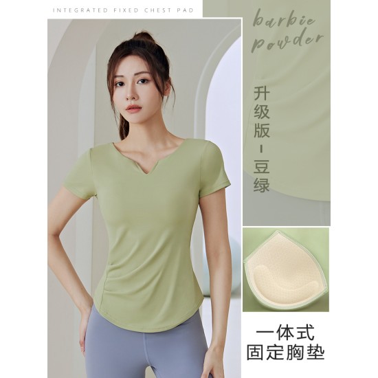 聚衣堂夏季V领薄款跑步健身透气速干高强度紧身女瑜伽运动短袖
