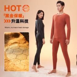 聚衣堂黑金羊绒蚕丝保暖内衣套装加厚秋衣秋裤高弹圆领保暖衣男士