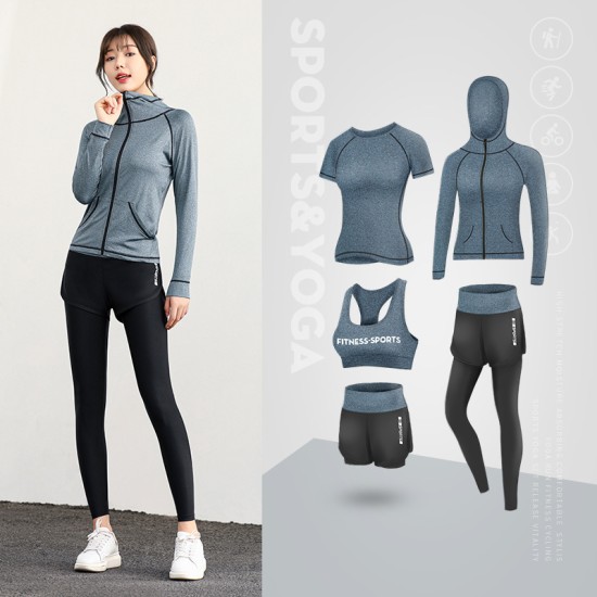 聚衣堂春秋五件套新款网红高腰显瘦跑步运动套装女瑜伽服