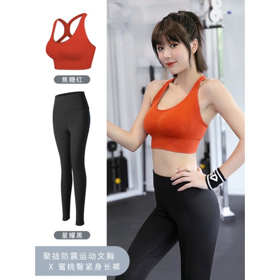 聚衣堂春夏瑜伽服女聚拢防震运动内衣文胸高腰弹力提臀健身服套装