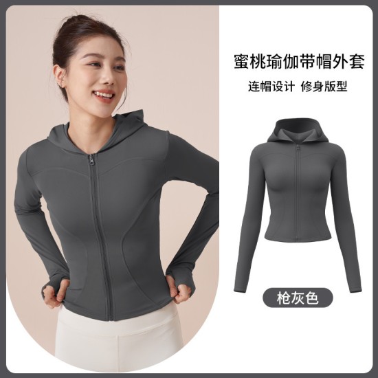 聚衣堂秋冬新款连帽瑜伽外套女修身显瘦防风跑步骑行运动健身外套