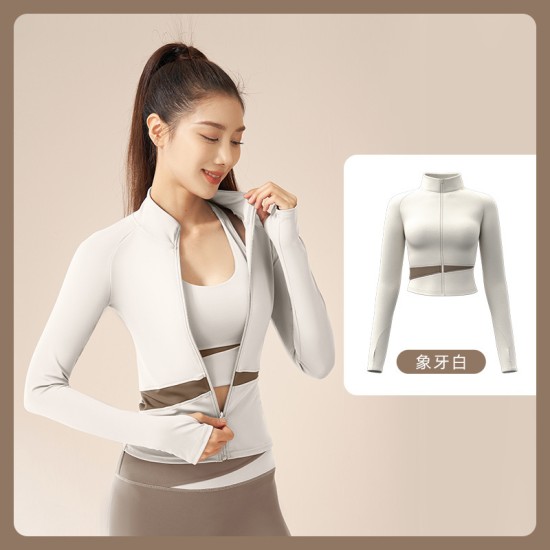 聚衣堂拼色瑜伽外套速干透气瑜伽服修身显瘦裸感健身外套女
