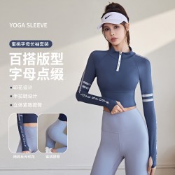 聚衣堂带胸垫半拉链修身显瘦跑步运动健身瑜伽上衣长袖套装瑜伽服
