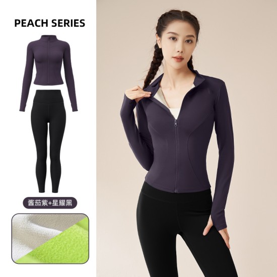 聚衣堂秋冬加厚加绒瑜伽服套装修身显瘦高弹防风保暖健身套装女