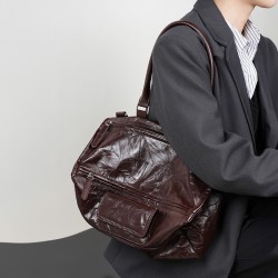 2024新款小众设计头层牛皮手抓花潘多拉盒子包真皮机车包软面单肩