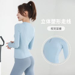 聚衣堂半拉链瑜伽服女长袖运动上衣锦纶裸感拇指口速干跑步健身服
