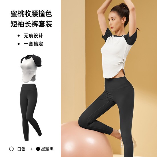 聚衣堂夏季新款紧身速干跑步健身运动上衣女套装瑜伽服短袖