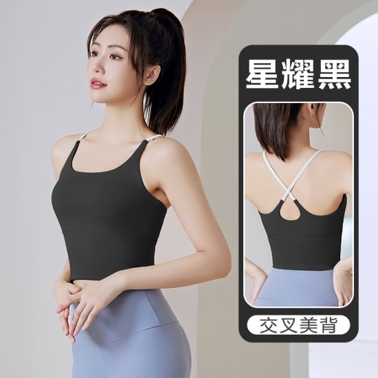 聚衣堂细肩运动吊带带胸垫背心上衣运动内衣女文胸健身瑜伽美背