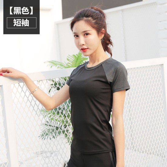 聚衣堂夏季健身服运动跑步服女士休闲短袖圆领T恤大码紧身上衣女