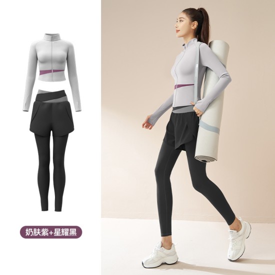 聚衣堂秋冬跑步健身瑜伽服套装速干裸感修身运动套装健身房运动服
