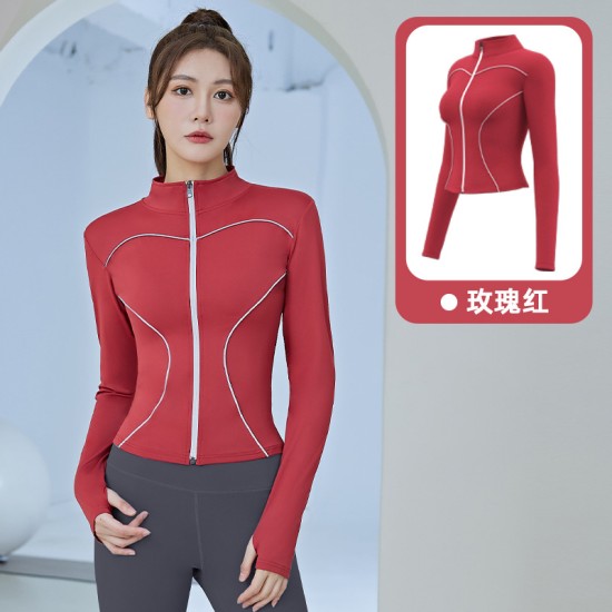 聚衣堂新款蜜桃线感运动显瘦修身瑜伽反光长袖骑行服外套