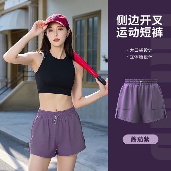 聚衣堂夏季外穿女防走光带扣松紧带口袋款健身跑步瑜伽运动短裤