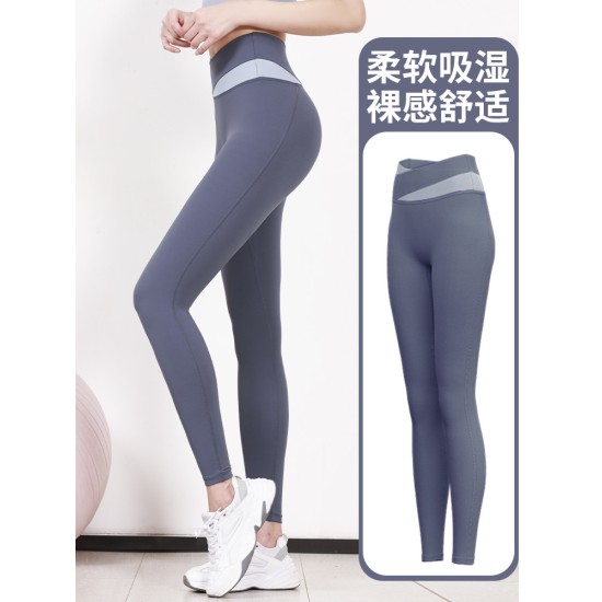 拼色短袖瑜伽服套装女春夏露脐短款上衣提臀裤跑步运动健身服