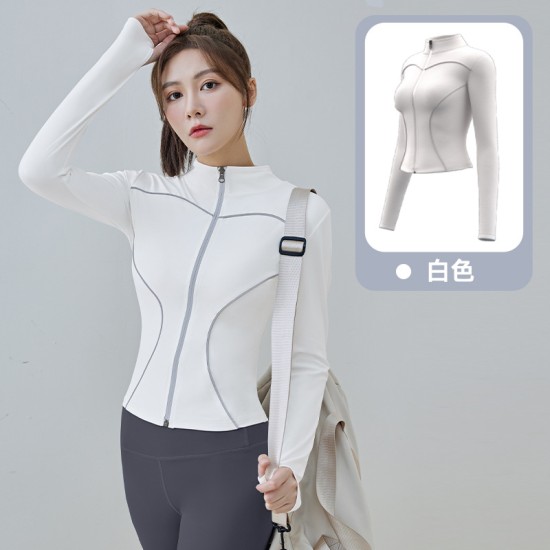 聚衣堂新款蜜桃线感运动显瘦修身瑜伽反光长袖骑行服外套
