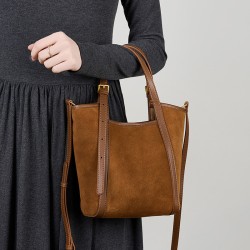 2024 autumn and winter new commuter genuine leather frosted tote bag large capacity cowhide casual portable crossbody bag shoulder bag