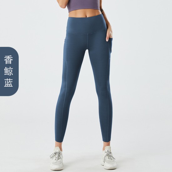 亚马逊欧码跨境瑜伽裤女款侧口袋蜜桃高腰提臀欧美健身紧身裤
