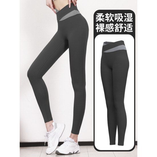 拼色短袖瑜伽服套装女春夏露脐短款上衣提臀裤跑步运动健身服