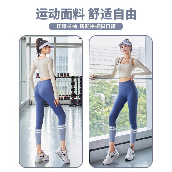 聚衣堂挂脖免穿文胸高强度防震瑜伽上衣速干女健身运动瑜伽套装