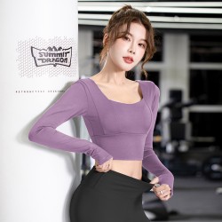 聚衣堂瑜伽服女紧身运动上衣2024新款速干露脐短款上衣健身长袖