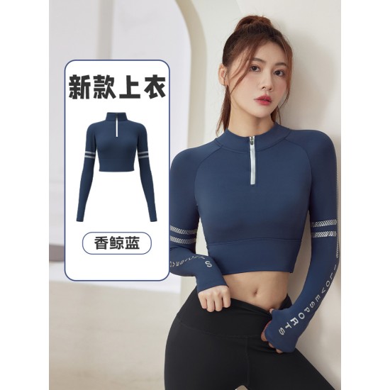 聚衣堂字母带胸垫半拉链修身显瘦瑜伽健身运动跑步长袖上衣瑜伽服