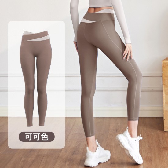 拼色短袖瑜伽服套装女春夏露脐短款上衣提臀裤跑步运动健身服