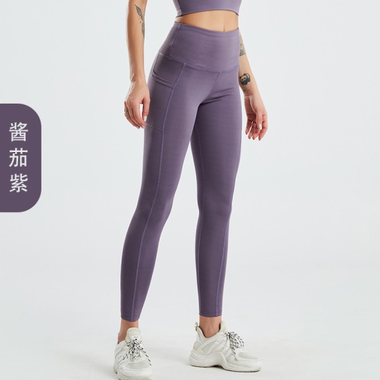 亚马逊欧码跨境瑜伽裤女款侧口袋蜜桃高腰提臀欧美健身紧身裤