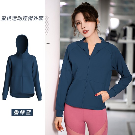 聚衣堂运动服女宽松蜜桃瑜伽服健身跑步服速干连帽开衫运动外套