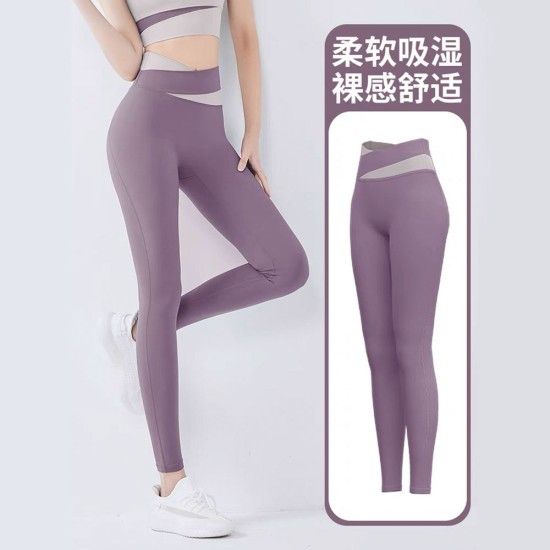 拼色短袖瑜伽服套装女春夏露脐短款上衣提臀裤跑步运动健身服
