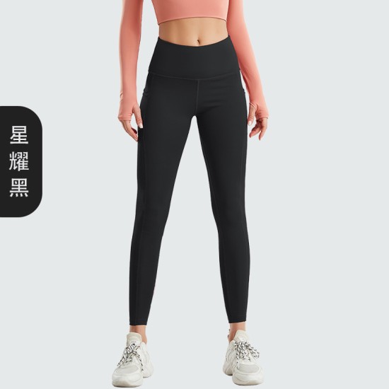 亚马逊欧码跨境瑜伽裤女款侧口袋蜜桃高腰提臀欧美健身紧身裤
