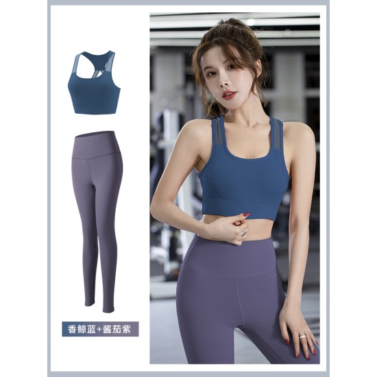 聚衣堂春夏瑜伽服运动套装健身防震运动文胸高腰提臀紧身裤两件套