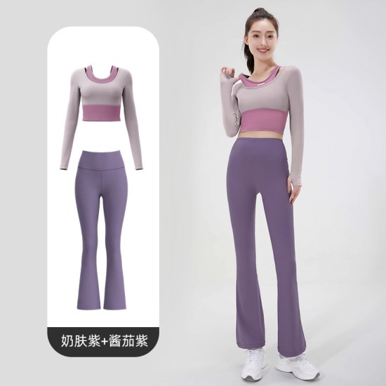 聚衣堂健身运动紧身提臀速干高腰显瘦修身优雅阔腿套装喇叭瑜伽裤