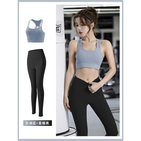 聚衣堂春夏瑜伽服运动套装健身防震运动文胸高腰提臀紧身裤两件套
