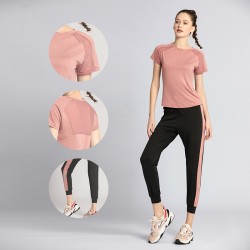 聚衣堂瑜伽服女宽松网纱短袖上衣跑步速干健身衣服运动套装瑜伽裤