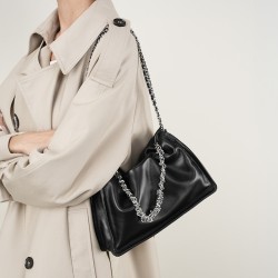 2024新款小众腋下褶皱手拎链条包包真皮女包托特包休闲百搭斜跨