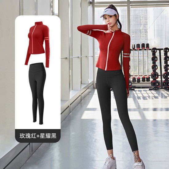 聚衣堂女秋冬外穿裸感紧身普拉提健身运动长袖套装瑜伽服