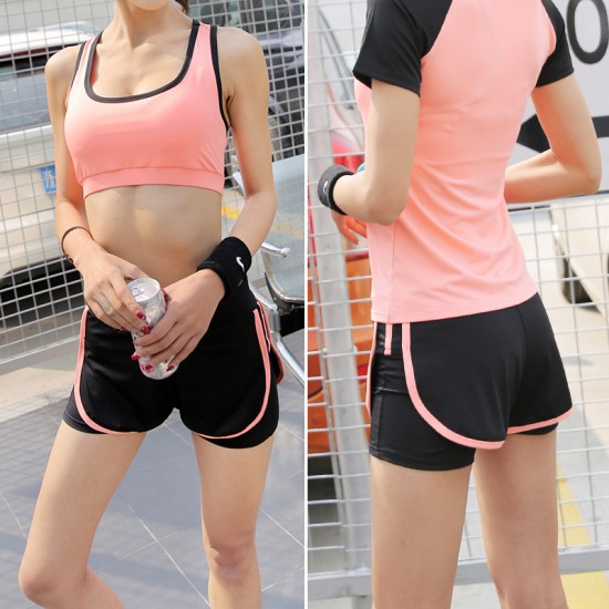 聚衣堂2024新款春夏健身跑步女士大码弹力速干紧身假两件运动短裤