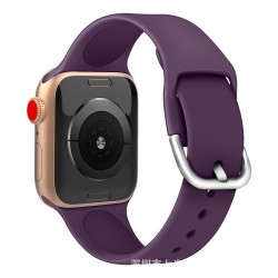 适用于Apple watch苹果7单色方扣硅胶表带扣式透气替换表带