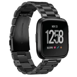 适用fitbit versa/versa lite表带三珠不锈钢金属带精钢表带批发