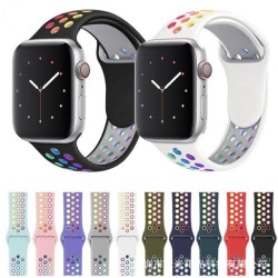 适用苹果双色硅胶表带apple watch S7反扣透气孔运动七彩表带现货