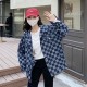 春秋小个子韩版时尚黑色棋盘格复古牛仔外套女学生原宿风宽松夹克