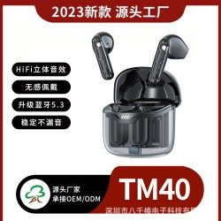 跨境热款透明款蓝牙耳机TM40半入耳式运动耳机长续航马卡龙耳机