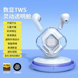 跨境热款透明款蓝牙耳机TM12带柄入耳式数显耳机运动耳机长续航