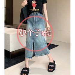 145小矮个子复古牛仔半身裙女夏季高腰a字包臀裙开叉xs显瘦中长裙