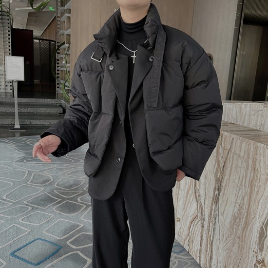 冬季设计感假两件小众宽松棉衣男加厚棉服韩版痞帅高级面包服外套