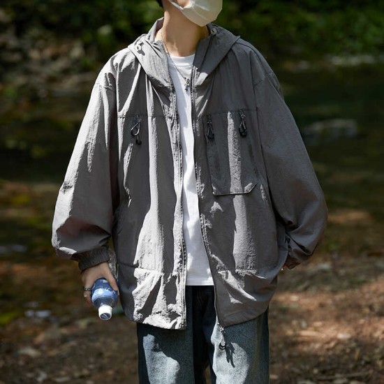 户外运动薄款防水连帽冲锋衣防晒服外套男女夏季新款时尚登山服男