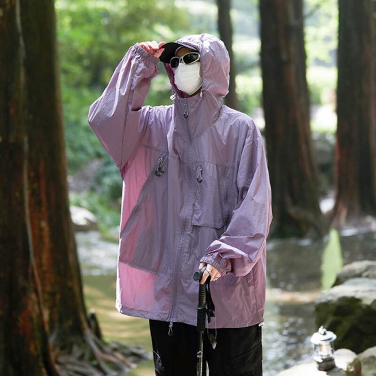 户外运动薄款防水连帽冲锋衣防晒服外套男女夏季新款时尚登山服男